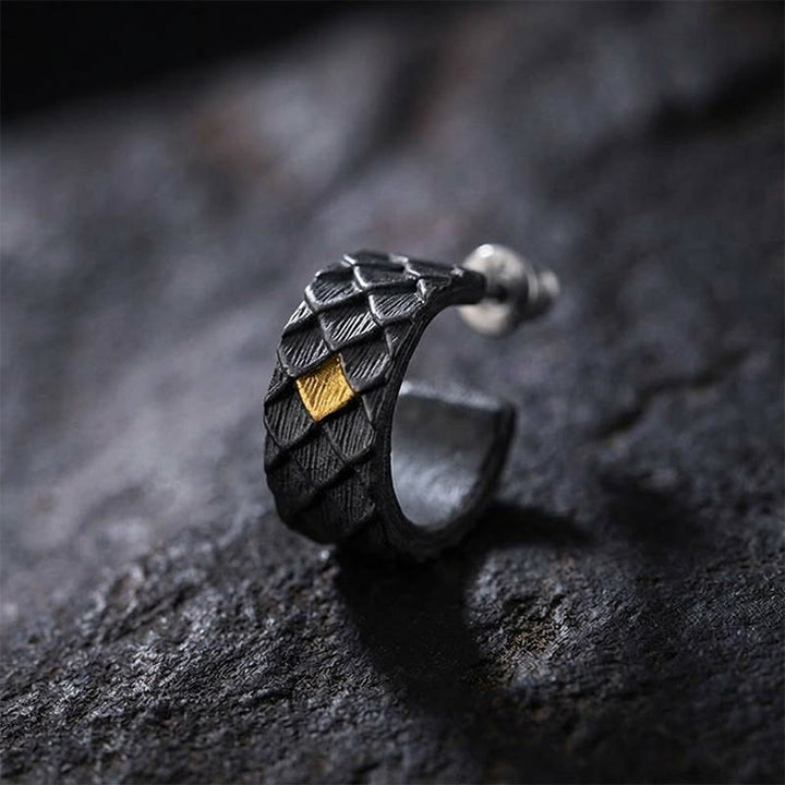 WorldNorse Handcrafted 999 Silver Dragon Scale Earrings - A Pair - Black - image 0