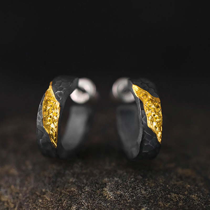 WorldNorse Handcrafted 999 Silver Hammered Gold Vein Earrings - image 2