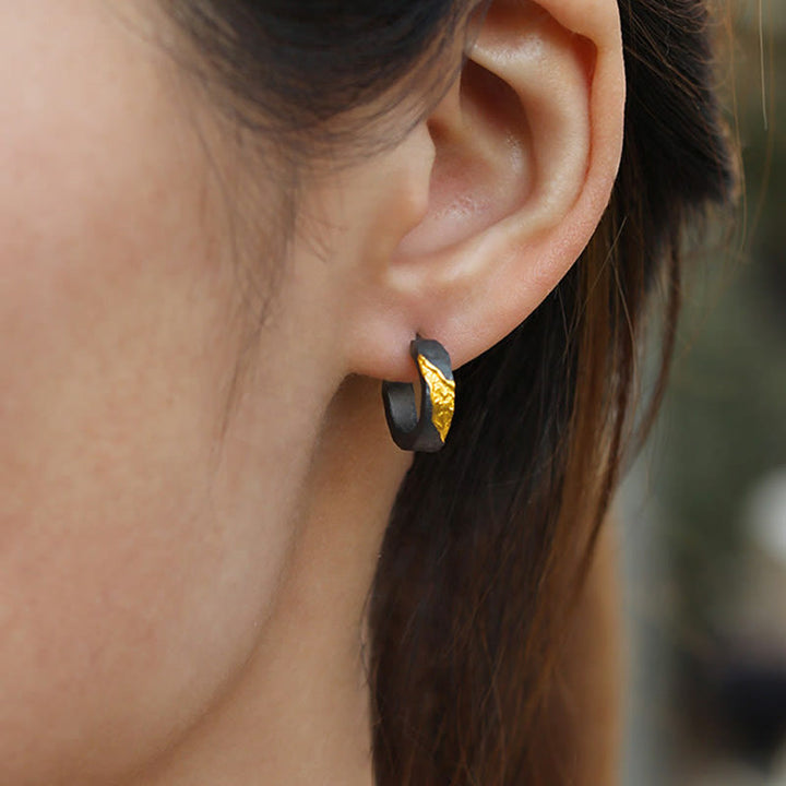 WorldNorse Handcrafted 999 Silver Hammered Gold Vein Earrings - image 6