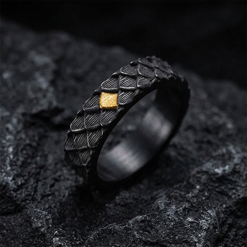 WorldNorse Handcrafted 999 Silver Embossed Dragon Scale Inlaid Gold Ring - UK Size V1/2（US 11） - NO THANKS - image 0