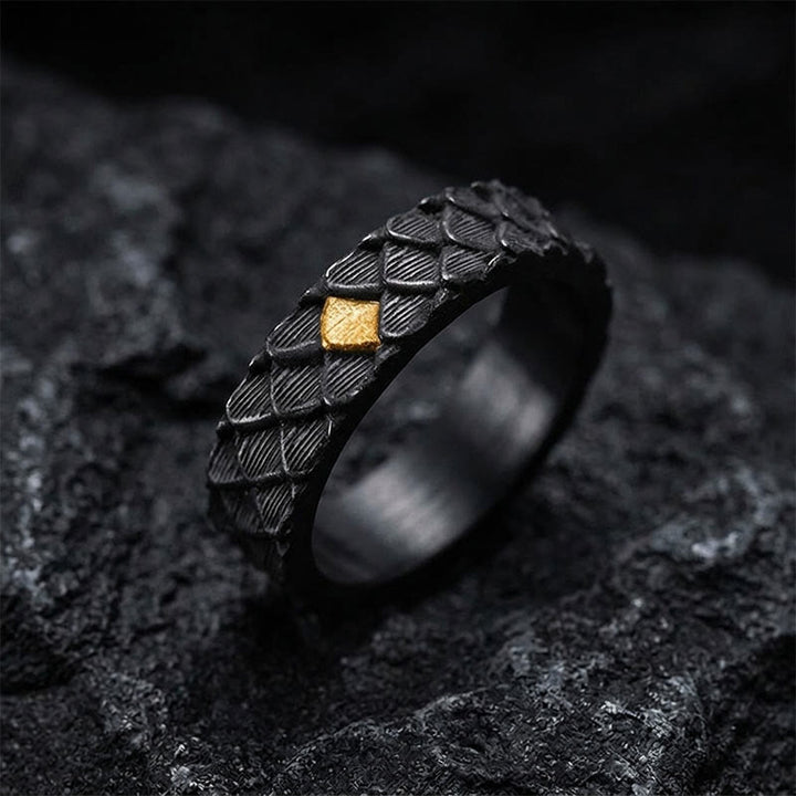 WorldNorse Handcrafted 999 Silver Embossed Dragon Scale Inlaid Gold Ring - UK Size V1/2（US 11） - NO THANKS - image 0