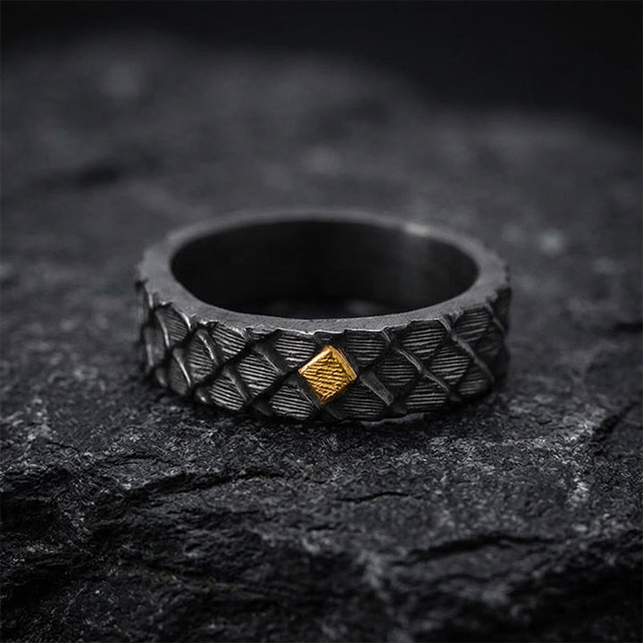 WorldNorse Handcrafted 999 Silver Embossed Dragon Scale Inlaid Gold Ring - image 3