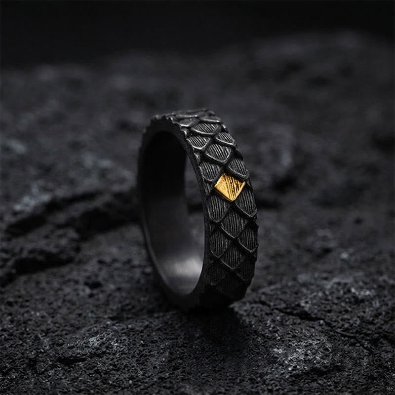 WorldNorse Handcrafted 999 Silver Embossed Dragon Scale Inlaid Gold Ring - image 2