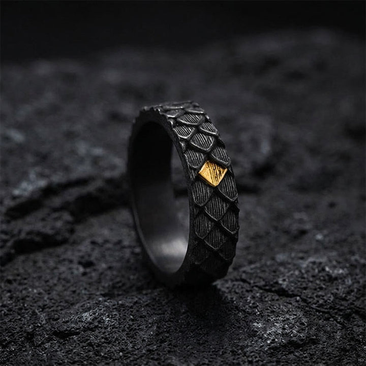WorldNorse Handcrafted 999 Silver Embossed Dragon Scale Inlaid Gold Ring - image 2