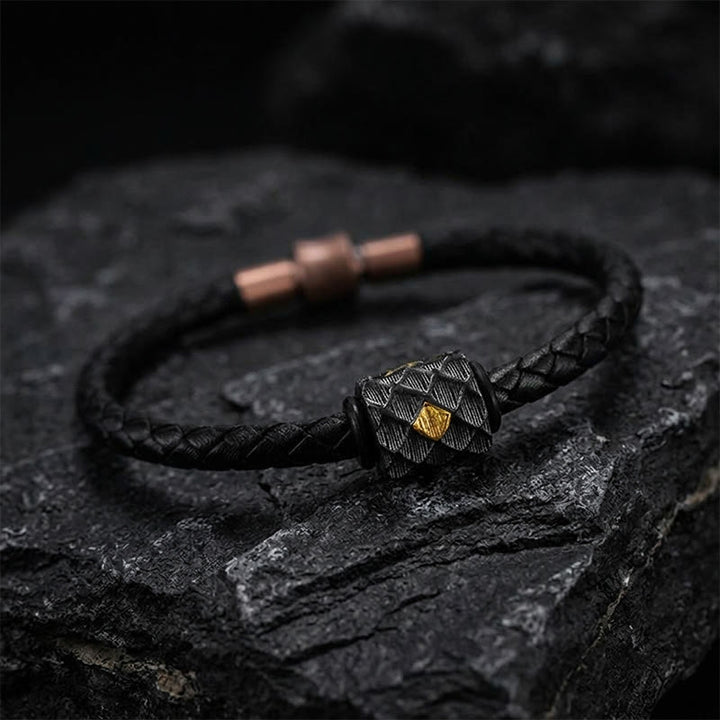 WorldNorse Handcrafted 999 Silver Carved Dragon Scale Leather Bracelet - image 2