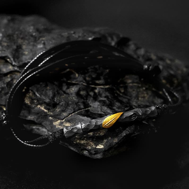 WorldNorse Handcrafted 999 Silver Hammered Bamboo Gold Leaf Bracelet - image 4