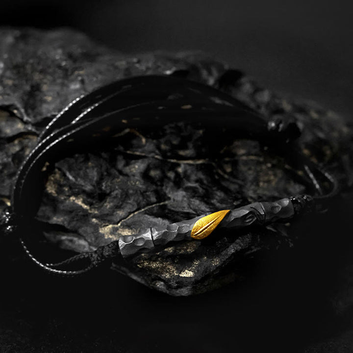 WorldNorse Handcrafted 999 Silver Hammered Bamboo Gold Leaf Bracelet - image 4