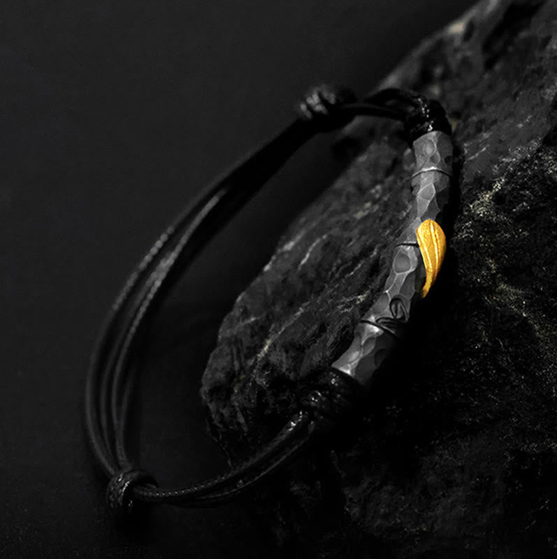 WorldNorse Handcrafted 999 Silver Hammered Bamboo Gold Leaf Bracelet - image 3