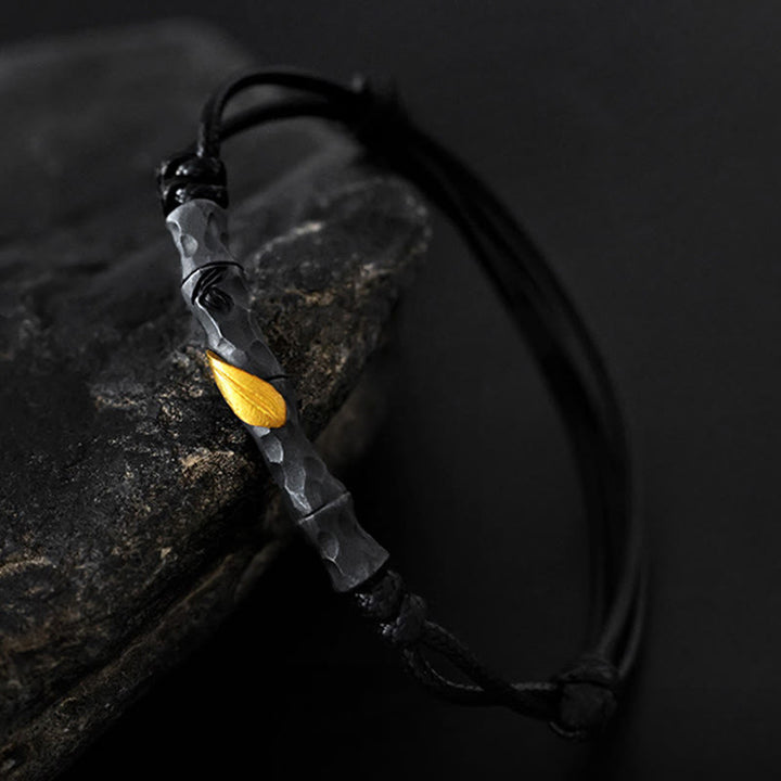 WorldNorse Handcrafted 999 Silver Hammered Bamboo Gold Leaf Bracelet - image 2