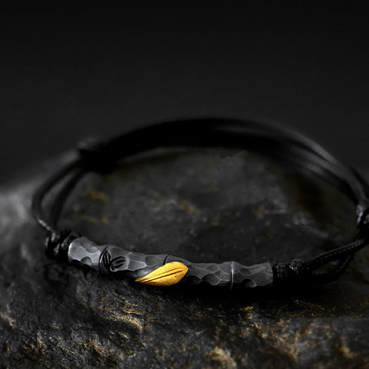 WorldNorse Handcrafted 999 Silver Hammered Bamboo Gold Leaf Bracelet - Adjustable - image 0