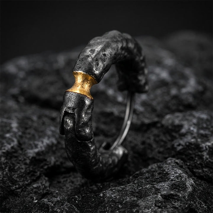 WorldNorse Handcrafted 999 Silver Rugged Rock Inlaid Gold Waist Earrings - A Pair#Black - image 1