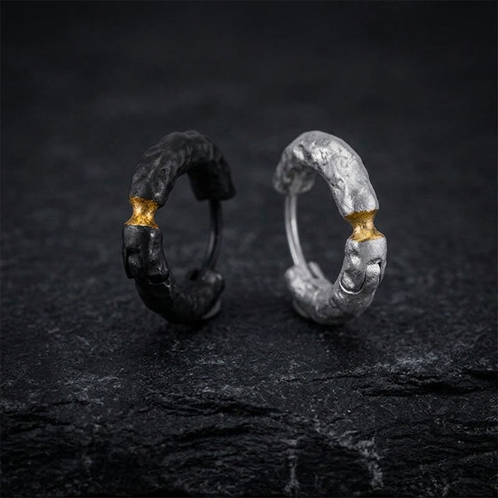 WorldNorse Handcrafted 999 Silver Rugged Rock Inlaid Gold Waist Earrings - image 0