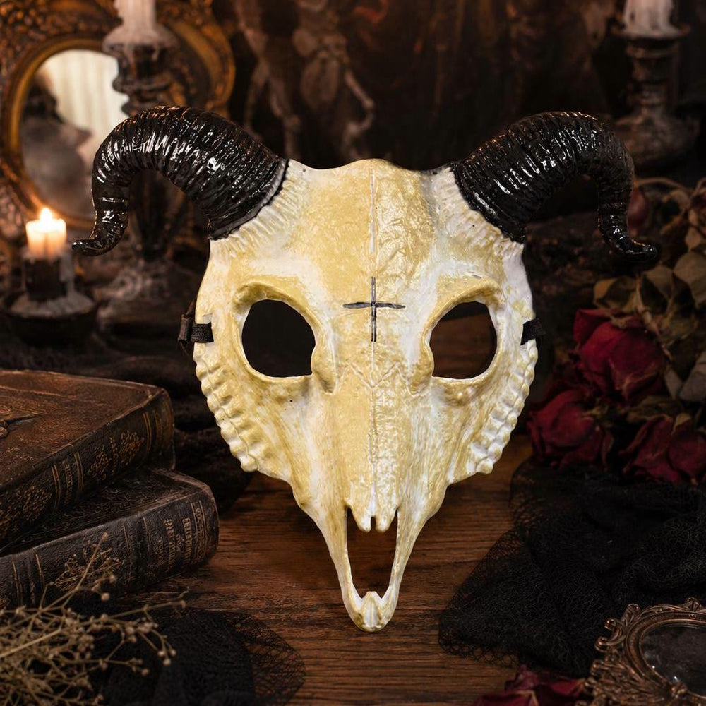 WorldNorse Gothic Goat Skull Head Mask for Cosplay Halloween Decor Prop - Off-White - image 1