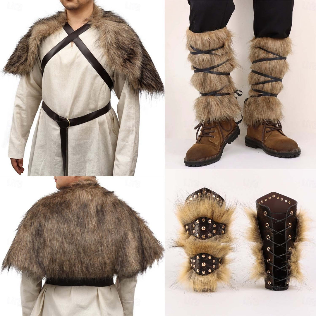 WorldNorse Medieval Viking 2-Piece Costume Set  - Wrist Wraps+Ankle Sleeves+Shawl Set - 3XL - image 17