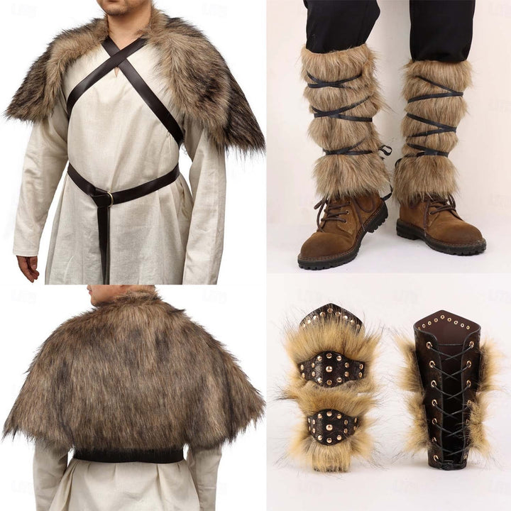 WorldNorse Medieval Viking 2-Piece Costume Set  - Wrist Wraps+Ankle Sleeves+Shawl Set - 3XL - image 17