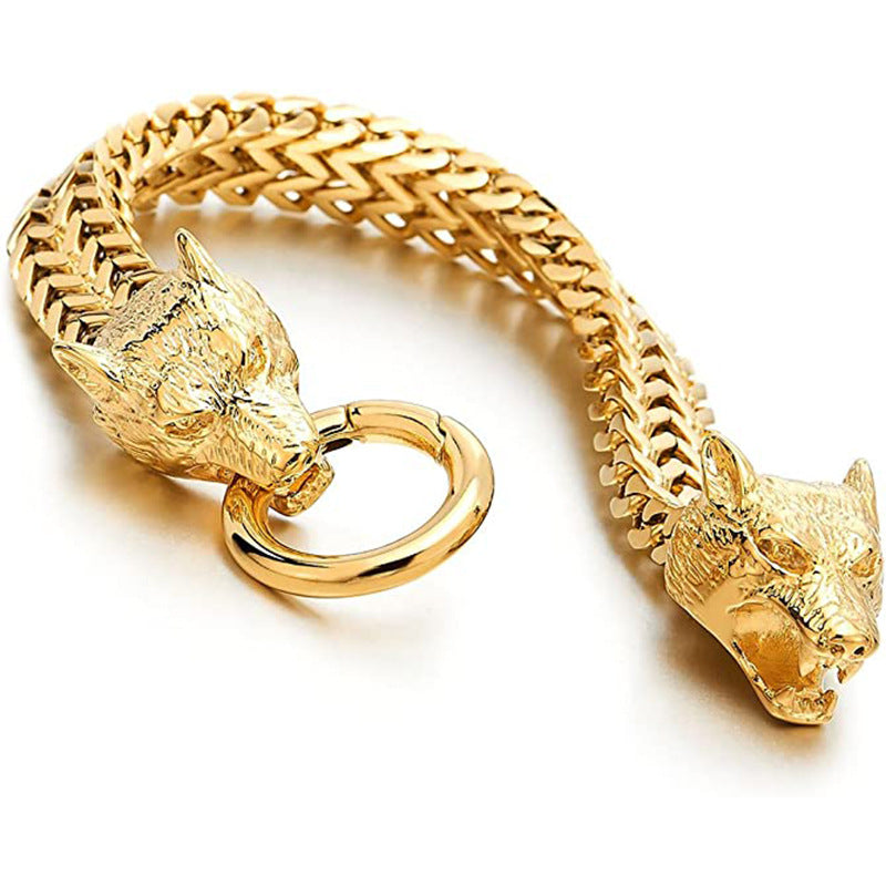 WorldNorse Wolf Head Viking Titanium Steel Strengthen Bracelet - 21cm - Gold - image 23