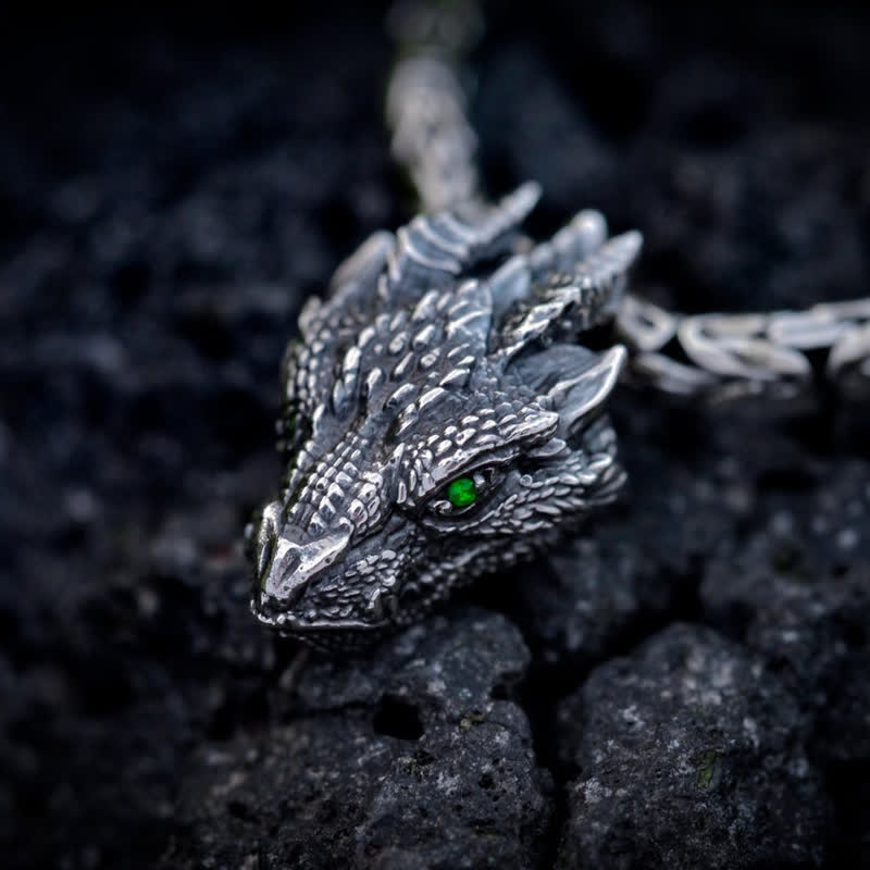 WorldNorse Men's Viking Green Eye Dragon Head Necklace - image 4
